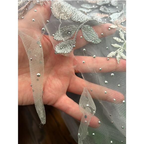 Mac Duggal 20214 Long Sleeve Bead Applique Gown Size 16 Grey Multi Floral NWT - Picture 15 of 16